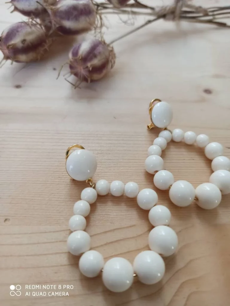 Boucles d'oreilles clips perles vintage en Résine pour oreilles non percées